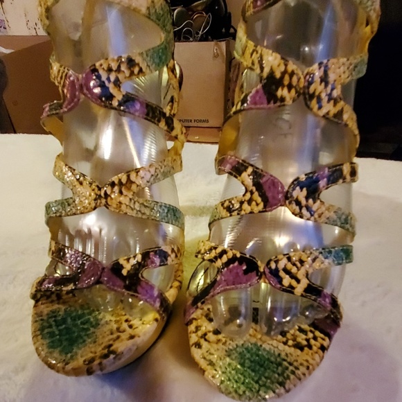 Rouge Helium Womens Strappy Heels Yellow Clubbin - Picture 3 of 8